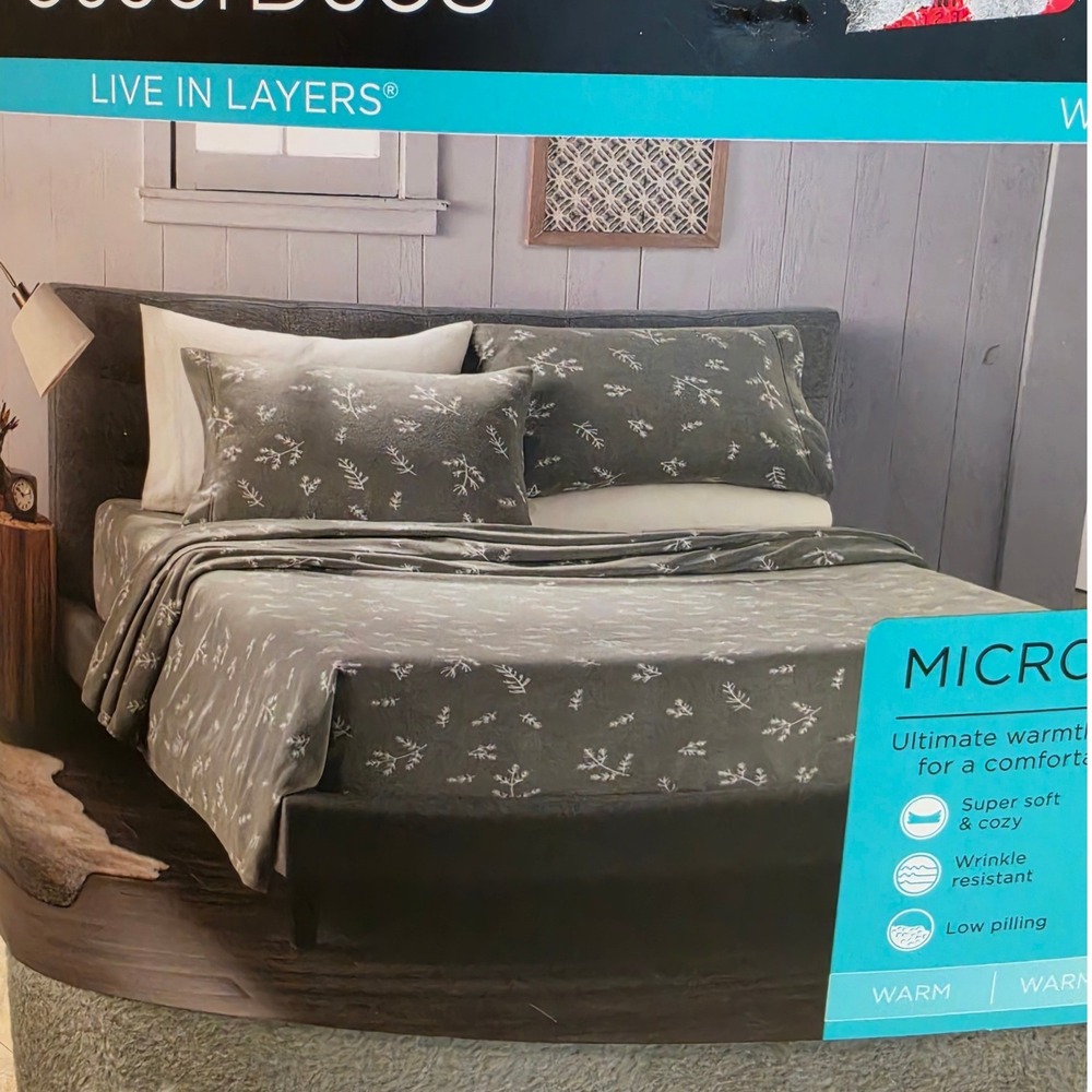 Cuddl Duds4 Piece Queen Sheet Set Green Leaves Microfleece Warmest Sage Queen